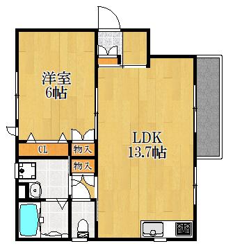BAY FLAT(1LDK/1階)の間取り写真