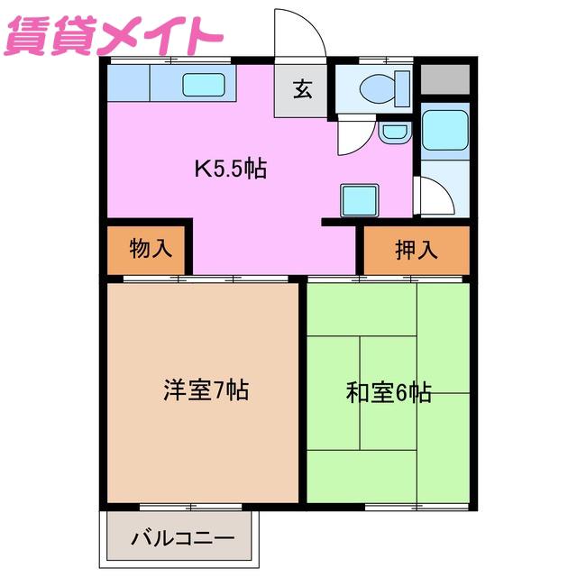 コーポ垂坂B(2K/2階)の間取り写真