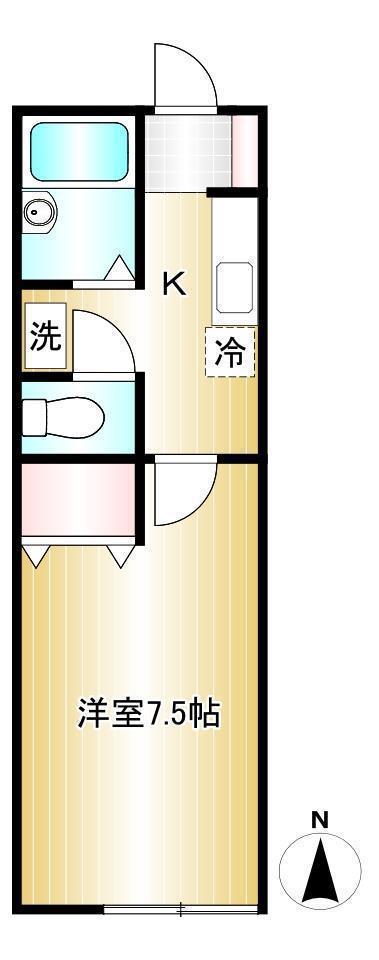 ハイツヒオキ(1K/1階)の間取り写真