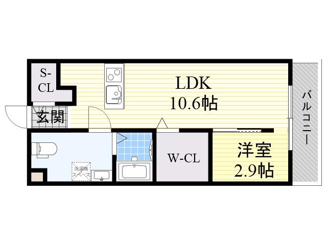ラージヒル鶴見緑地(1LDK/1階)の間取り写真