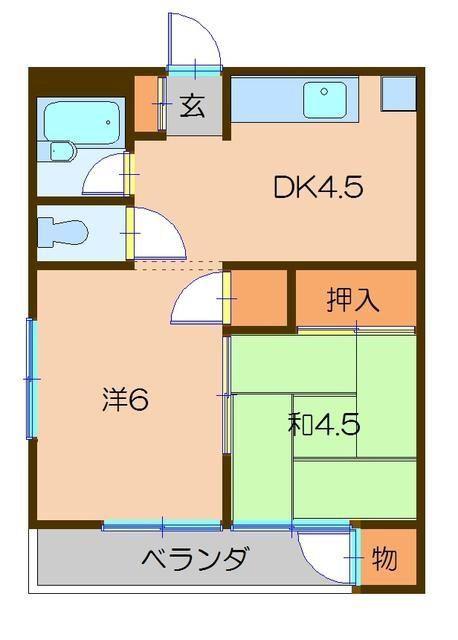 第二東和荘(2DK/2階)の間取り写真