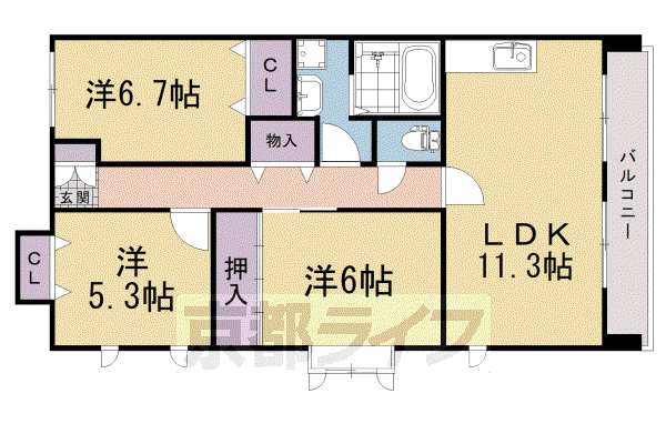 レシデンシア巨椋(3LDK/4階)の間取り写真