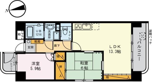 ヴィラはなぞの(2LDK/3階)の間取り写真