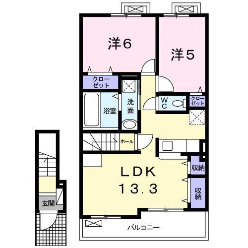SUNSETHOUSE さくら(2LDK/2階)の間取り写真