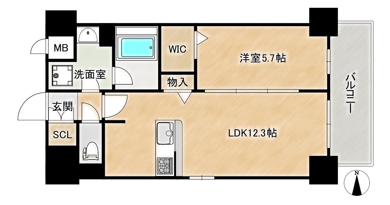 PLUSGRAND新神戸(1LDK/1階)の間取り写真