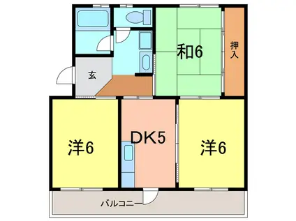 ハイネスハイツ稲垣(3DK/3階)の間取り写真