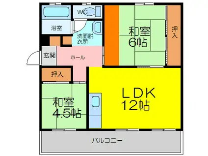 あかかべマンション(2LDK/1階)の間取り写真
