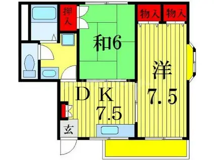 モナミソレイユ四つ木(2DK/2階)の間取り写真
