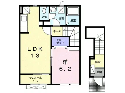 グランMIKI手屋(1LDK/2階)の間取り写真