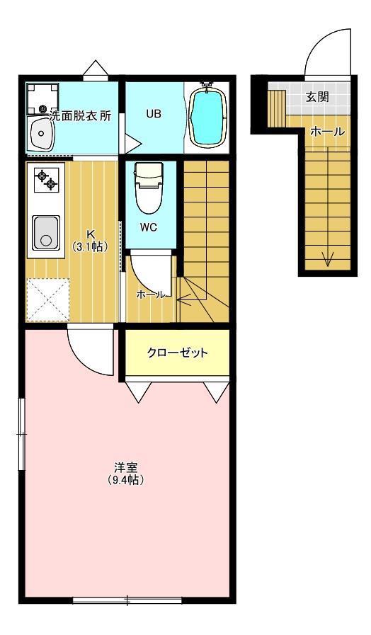 レオベルジュ二子町(1K/1階)の間取り写真