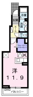 エアリーヒル・I(ワンルーム/1階)の間取り写真
