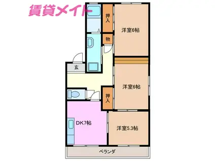 エクセレントSAIKI B棟(3DK/1階)の間取り写真