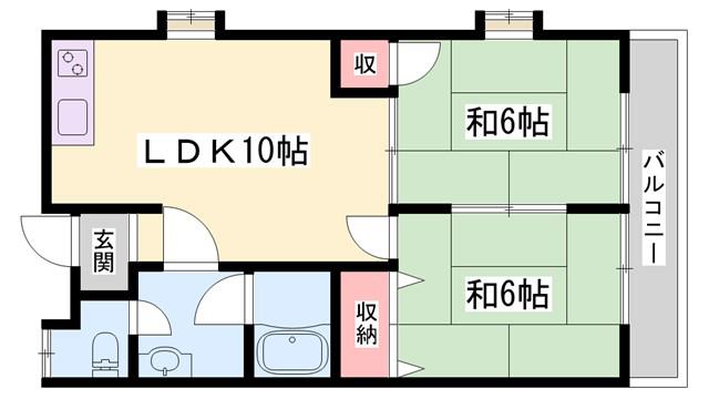 ハイツ庄能(2LDK/2階)の間取り写真