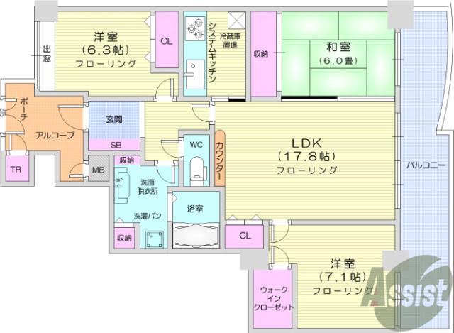 ライオンズタワー仙台広瀬(3LDK/15階)の間取り写真