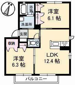 メゾンM B棟(2LDK/2階)の間取り写真