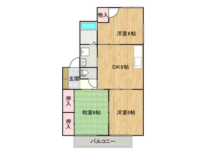 ディアス東福山(3DK/1階)の間取り写真