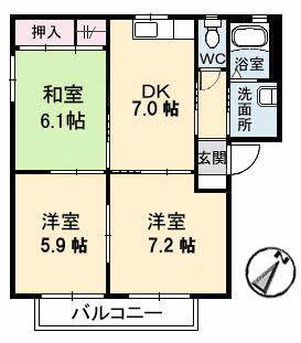メゾンデラW B棟(3DK/2階)の間取り写真