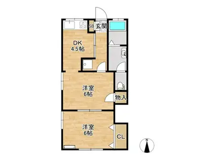 箕面レジデンス別館(2DK/2階)の間取り写真