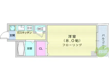 シャレード北仙台(1K/2階)の間取り写真