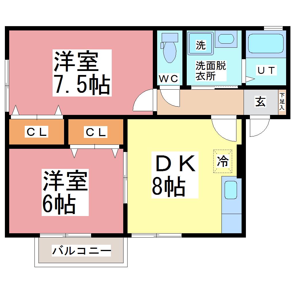 サラエYS A棟(2DK/1階)の間取り写真