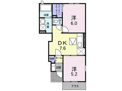 ピースフル・コート(2DK/1階)の間取り写真