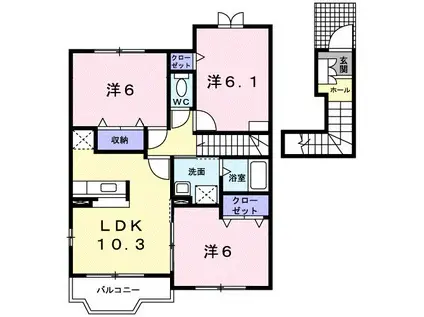 ヴァルトブリーゼB(3LDK/2階)の間取り写真