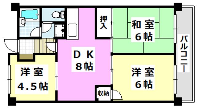 鮎川ハイツ(3DK/3階)の間取り写真