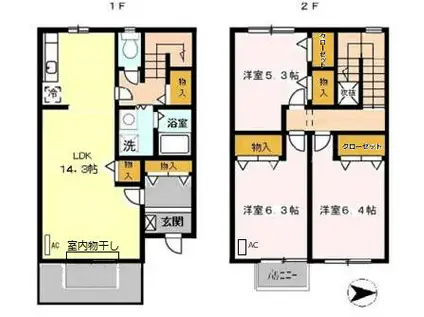 クレール琴山(3LDK/1階)の間取り写真
