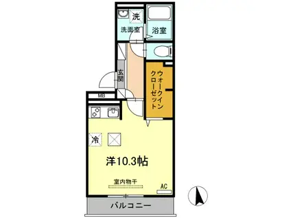 ウエスト ヴィレッジII A棟(ワンルーム/1階)の間取り写真