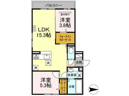 グレイスガーデンB(2LDK/1階)の間取り写真