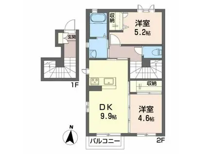 エターナル北町(2DK/2階)の間取り写真