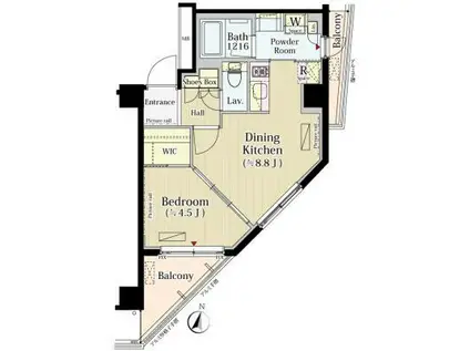 パークアクシス自由が丘テラス(1LDK/2階)の間取り写真