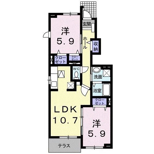 エーデル・ハイム西都台(2LDK/1階)の間取り写真