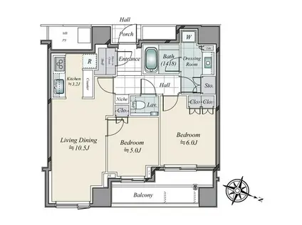 四番町 マンション 2LDK 楽器可(2LDK/10階)の間取り写真