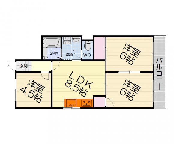 春木マンション(3LDK/4階)の間取り写真