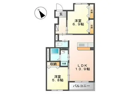 ル・リアン(2LDK/1階)の間取り写真