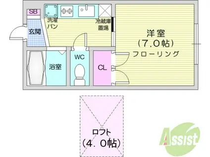 プリンスコート山手町A(1K/1階)の間取り写真