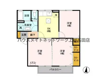 グラン・デ・ハイツ A棟(3DK/1階)の間取り写真