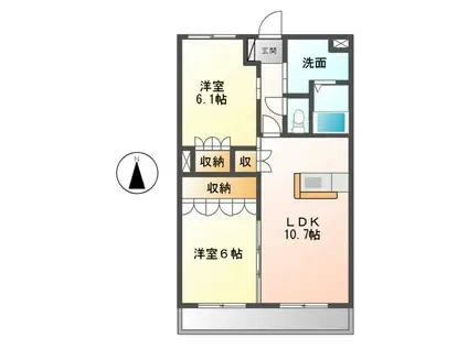 エスペランサ ノルテ(2LDK/2階)の間取り写真