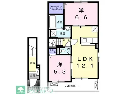 シャトル A(2LDK/2階)の間取り写真