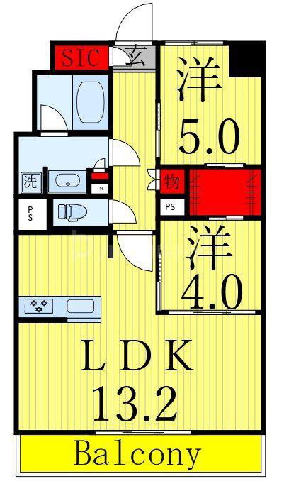 LUXENA船堀(2LDK/13階)の間取り写真