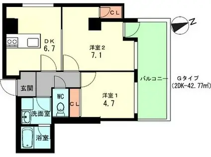 ウィステリア神戸湊川(2DK/4階)の間取り写真