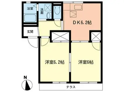 サニーハイツ神戸B(2DK/1階)の間取り写真