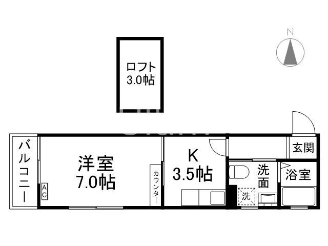 ドーリアNIJO駅東(1K/3階)の間取り写真