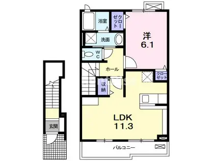 ベルフィーユA(1LDK/2階)の間取り写真