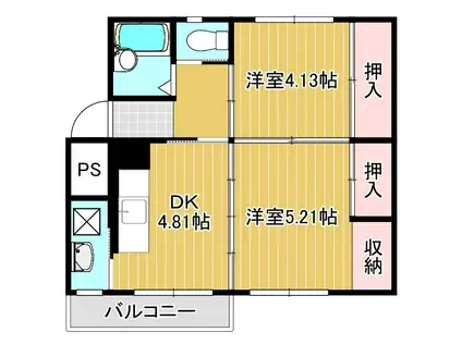 ヴィラナリー北見3(2DK/3階)の間取り写真