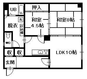 2条ハイツ(2LDK/3階)の間取り写真