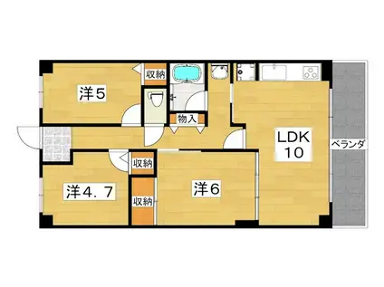 メゾンドール香里園(2LDK/8階)の間取り写真