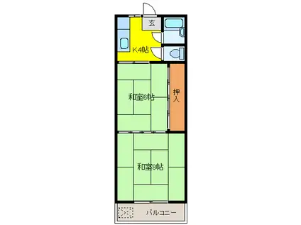 名鉄小牧線 楽田駅 徒歩9分 3階建 築39年(2K/1階)の間取り写真
