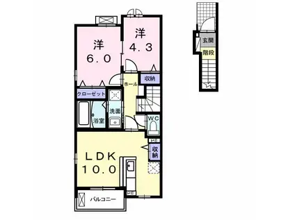 ハーティーテラス(2LDK/2階)の間取り写真